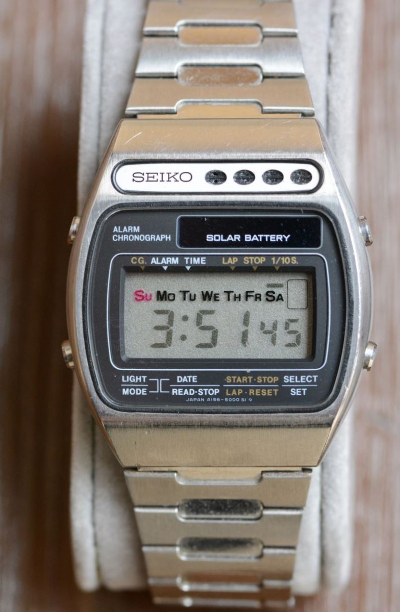 Đồng hồ bấm giờ báo thức năng lượng mặt trời Seiko LCD, 1978